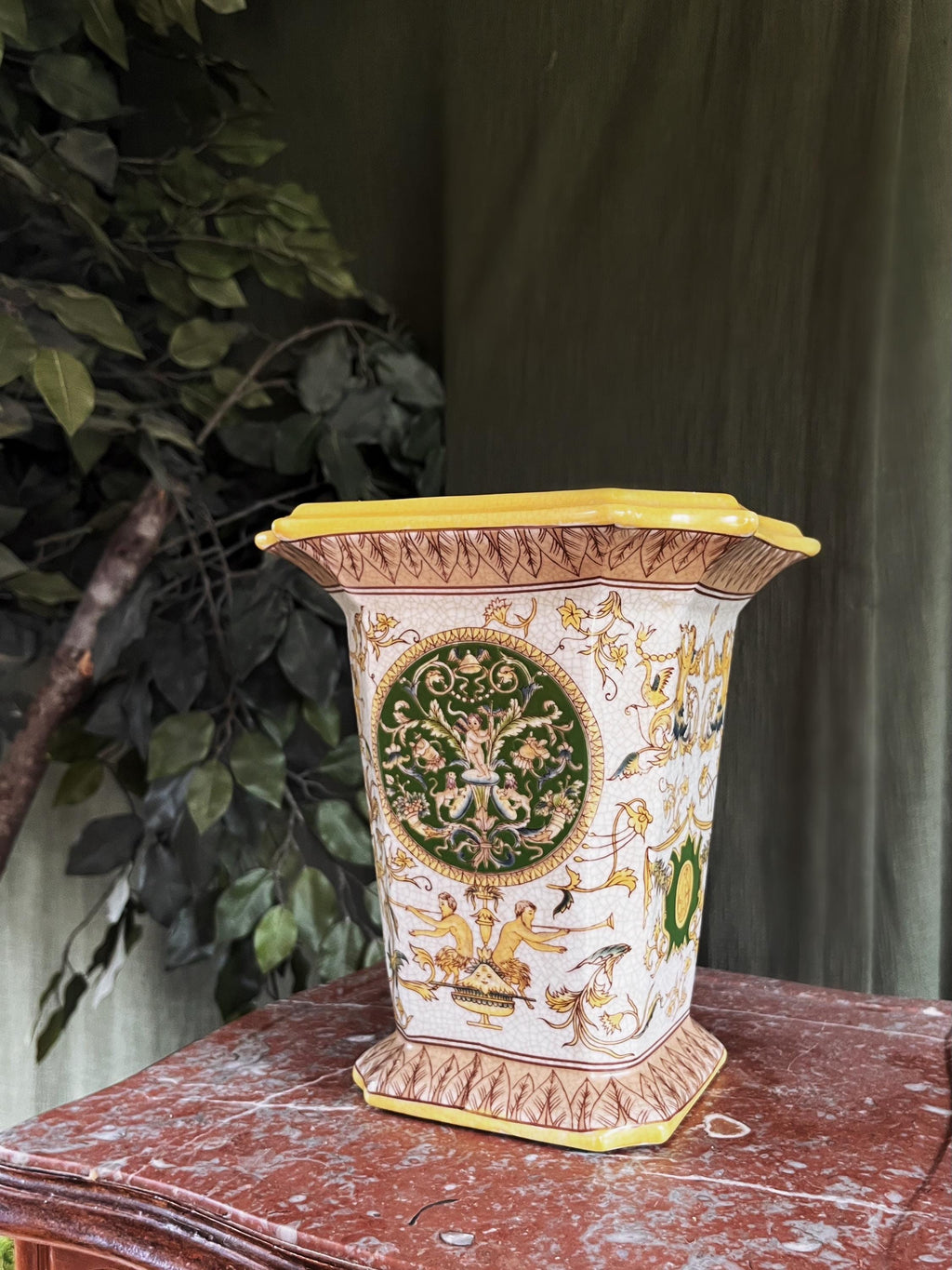 Vintage Italian Style Crackle Glaze Cachepot / Planter