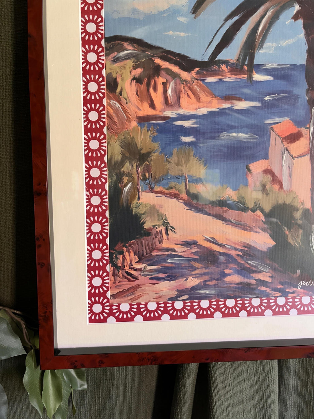 Vintage Coastal Landscape Painting | Newly Framed | Original Decorative Mat | palm beach decor