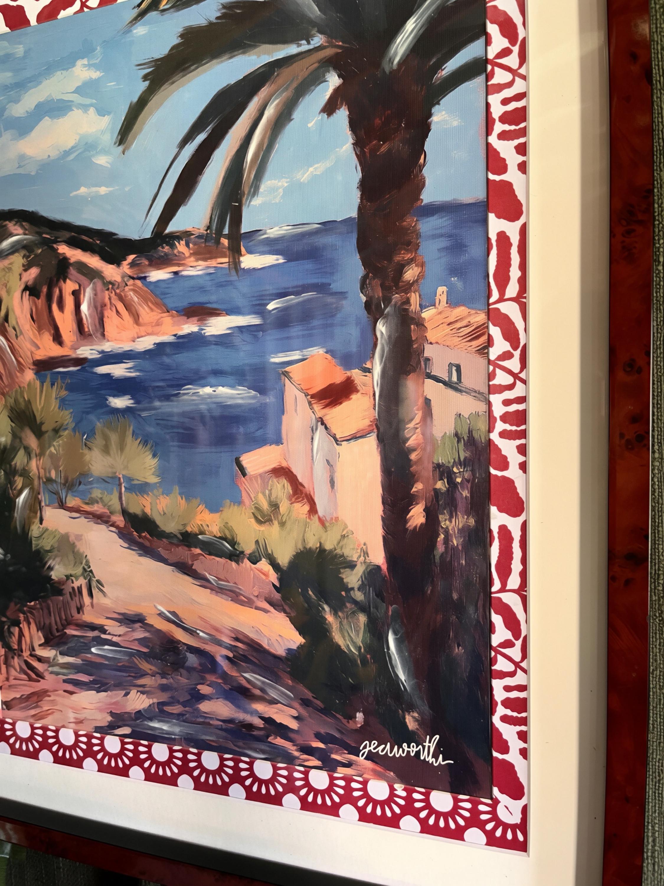 Vintage Coastal Landscape Painting | Newly Framed | Original Decorative Mat | palm beach decor