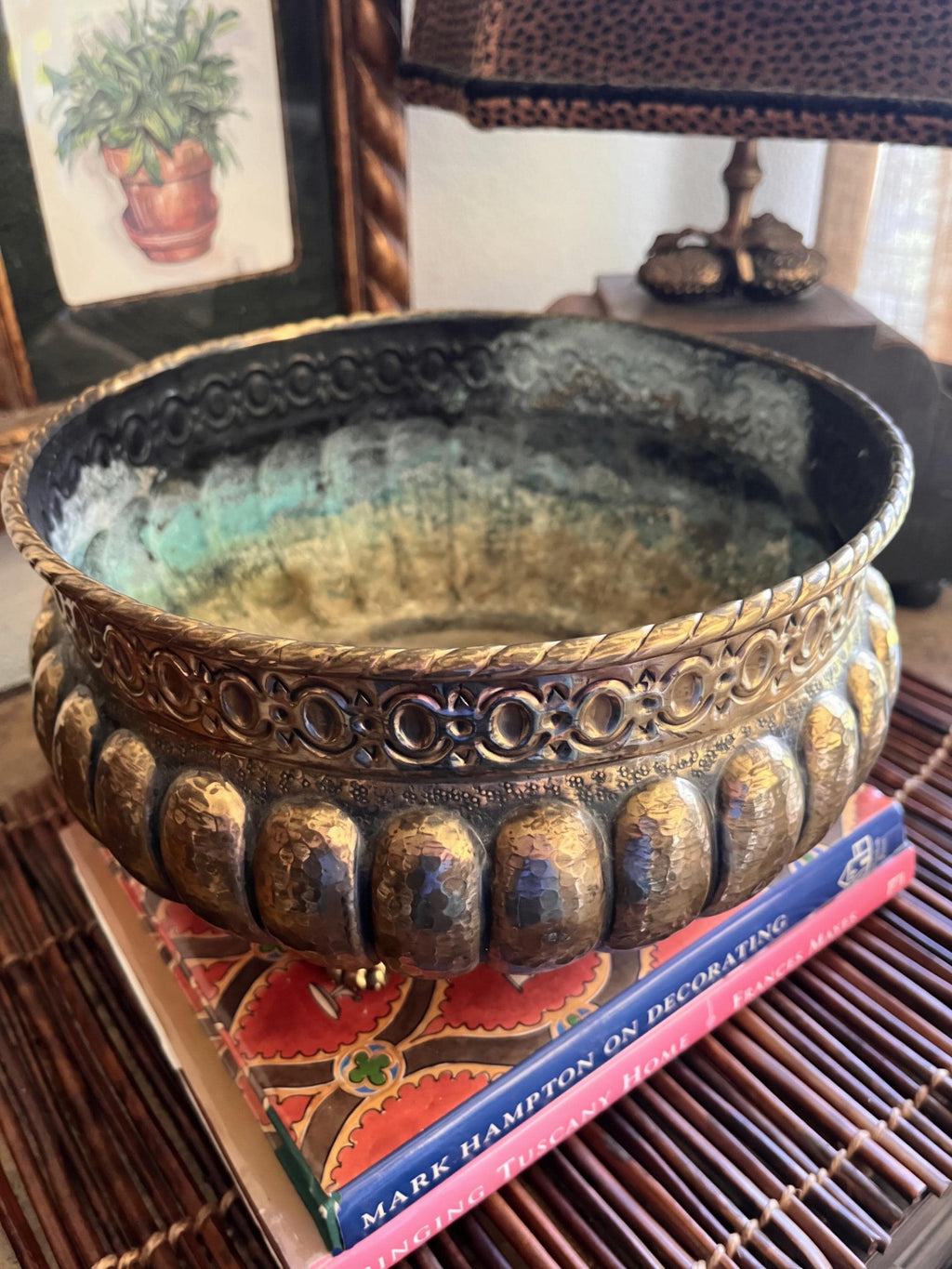 Vintage Made in Italy Hammered Brass plated Planter Bowl with Claw Feet