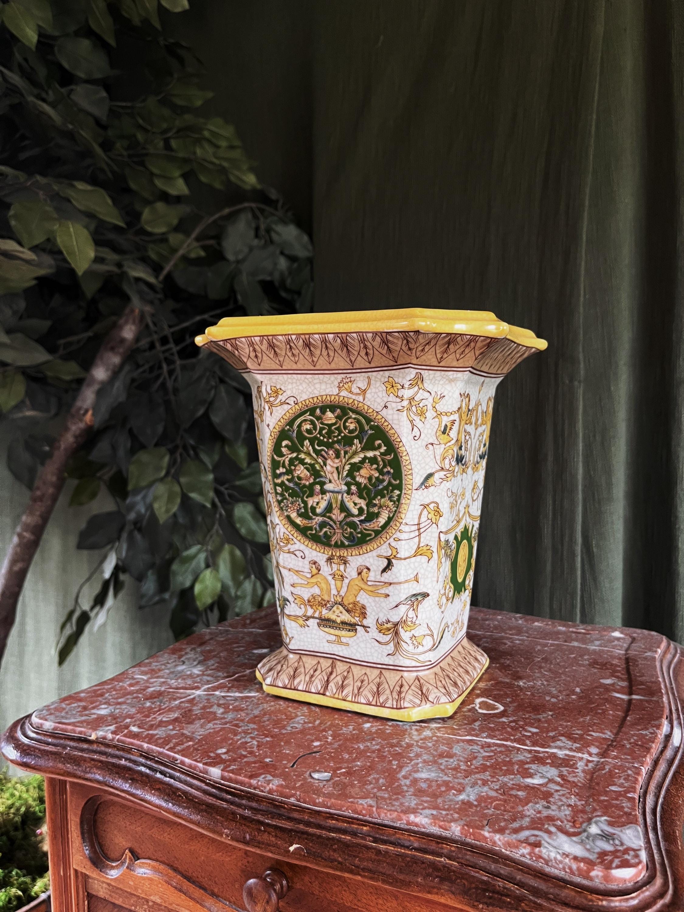 Vintage Italian Style Crackle Glaze Cachepot / Planter