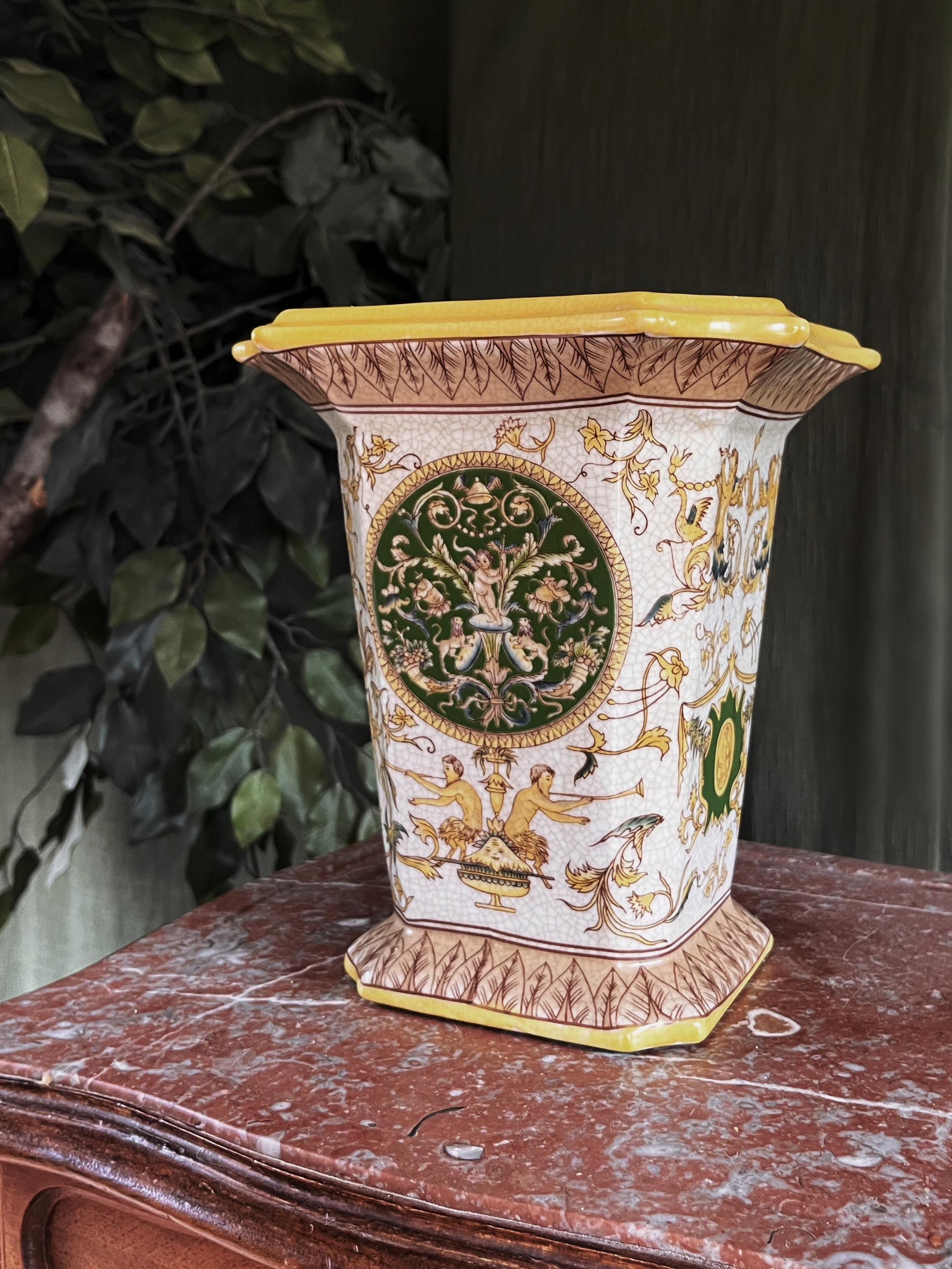Vintage Italian Style Crackle Glaze Cachepot / Planter