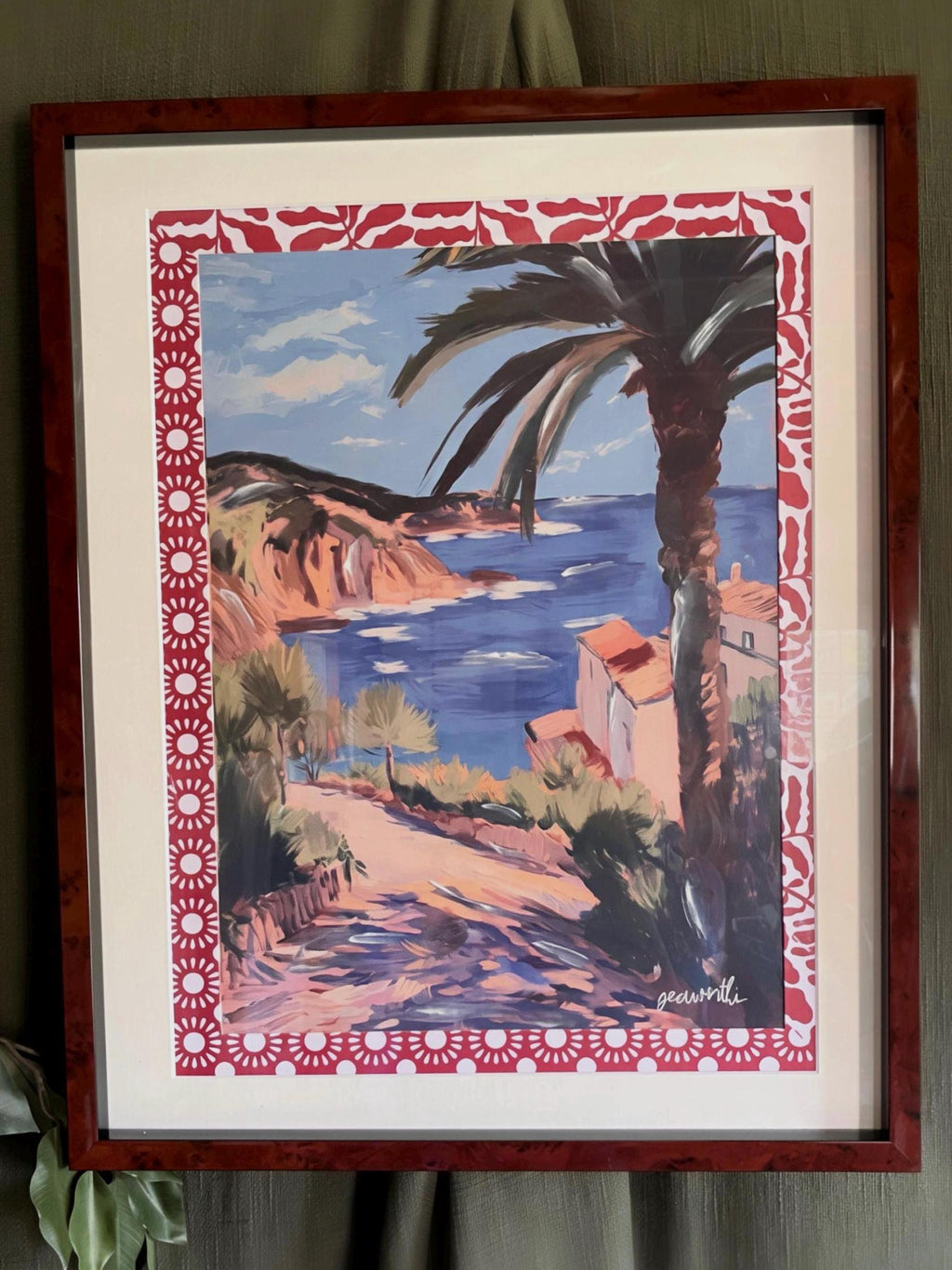 Vintage Coastal Landscape Painting | Newly Framed | Original Decorative Mat | palm beach decor