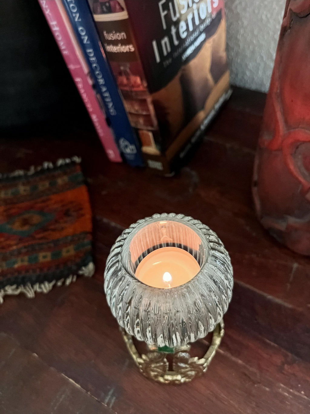 Vintage Brass & Ribbed Glass Votive Candle Holder | Tealight Holder | Cottage | Moody Decor | Collected Home