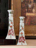 Vintage Porcelain Chinoiserie Candlesticks – Pair | 10.5” Tall | Elegant Decorative Candle Holders