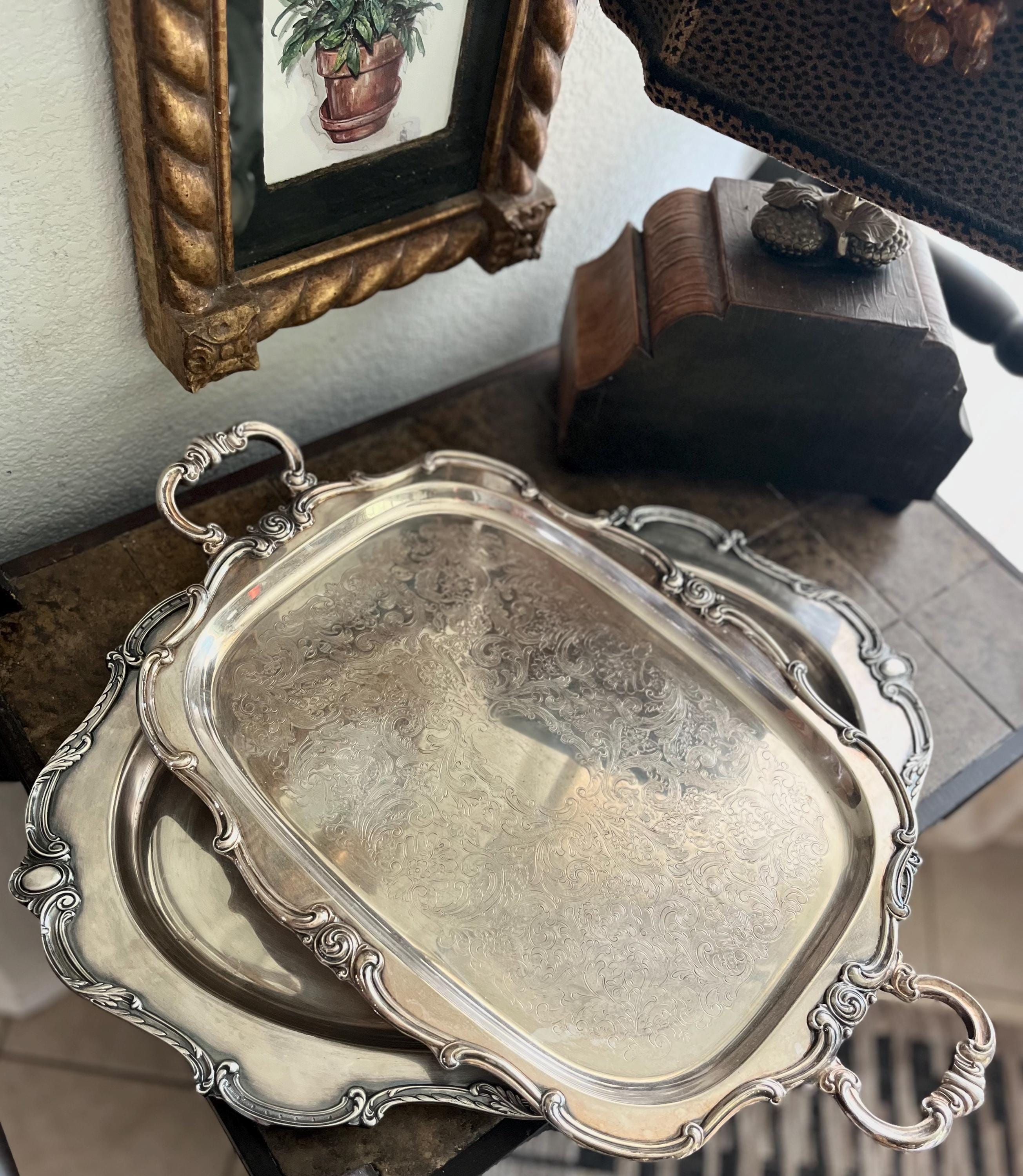Vintage Silverplate Serving Trays – Pair, Wilcox Rochelle, Gorham EP, Hollywood Regency