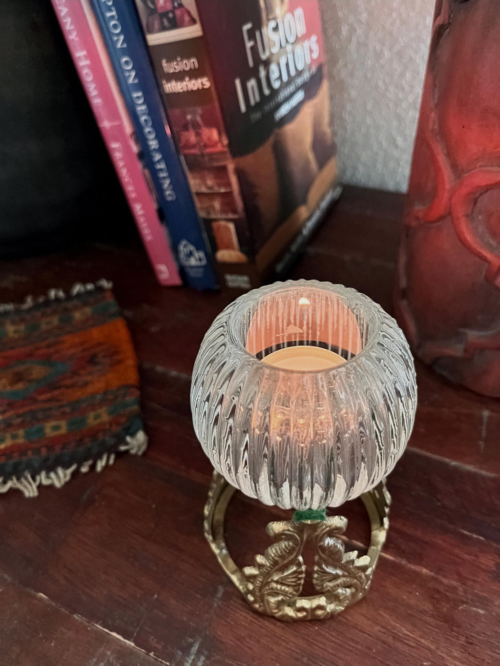 Vintage Brass & Ribbed Glass Votive Candle Holder | Tealight Holder | Cottage | Moody Decor | Collected Home