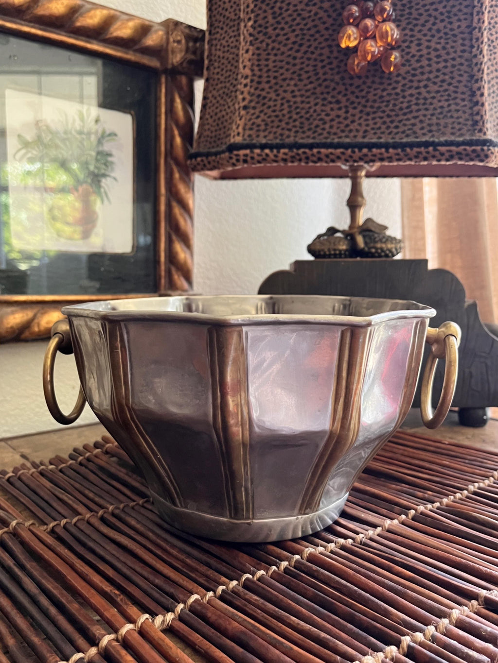 Vintage brass and silver plated planter | collected decor | two toned metal planter