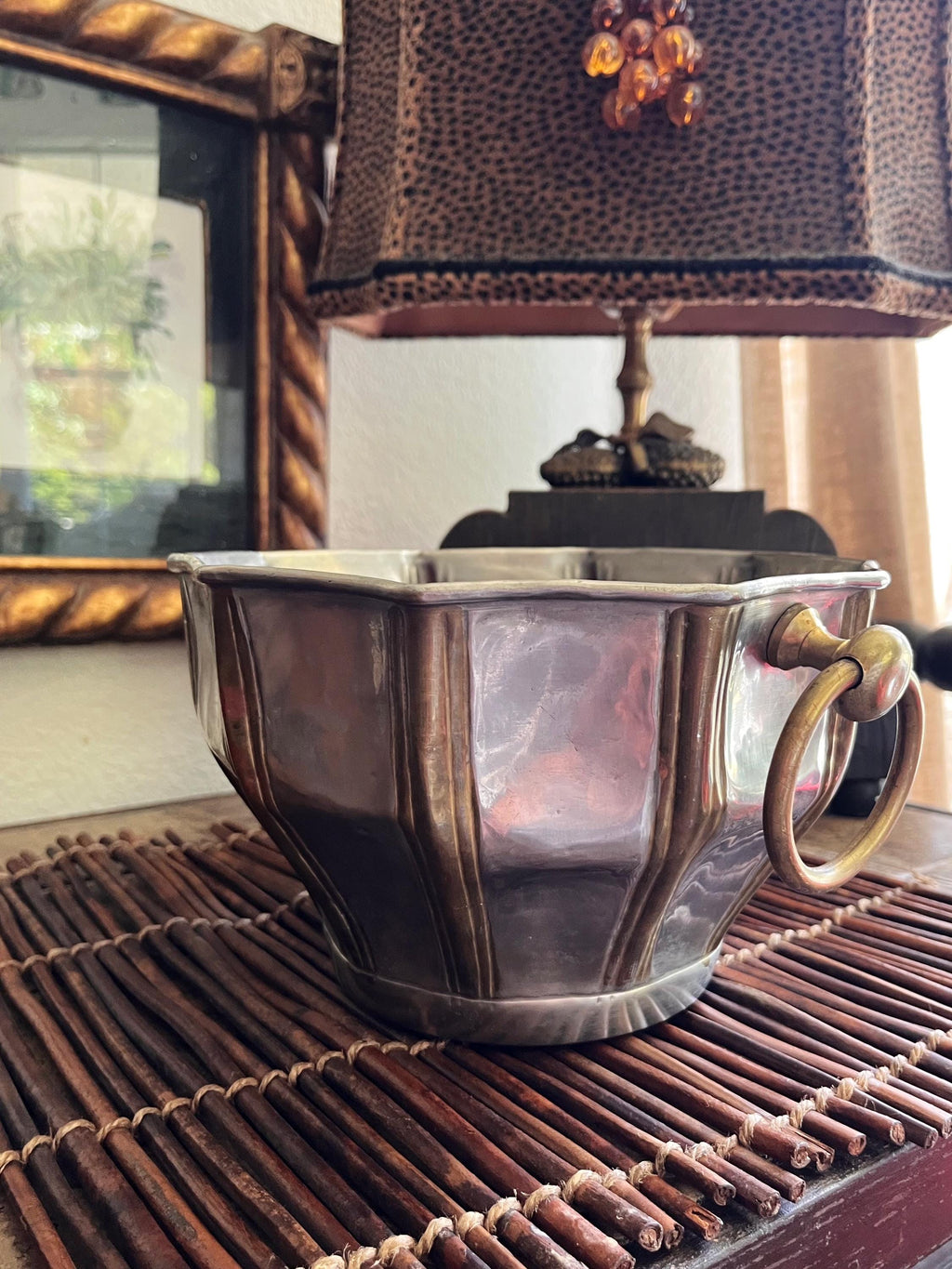 Vintage brass and silver plated planter | collected decor | two toned metal planter