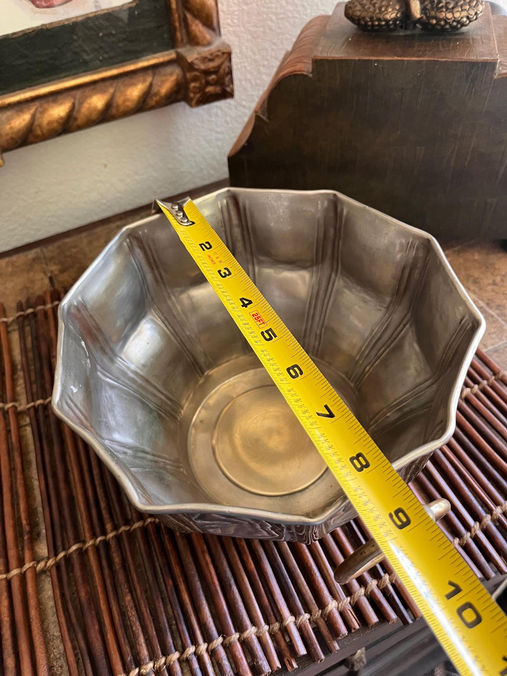 Vintage brass and silver plated planter | collected decor | two toned metal planter