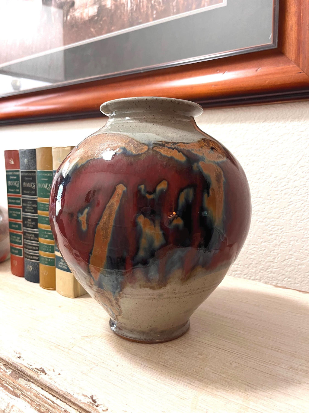 Signed Hand-Thrown Stoneware Vase | Earth Tone Drip Glaze Ceramic Home Decor