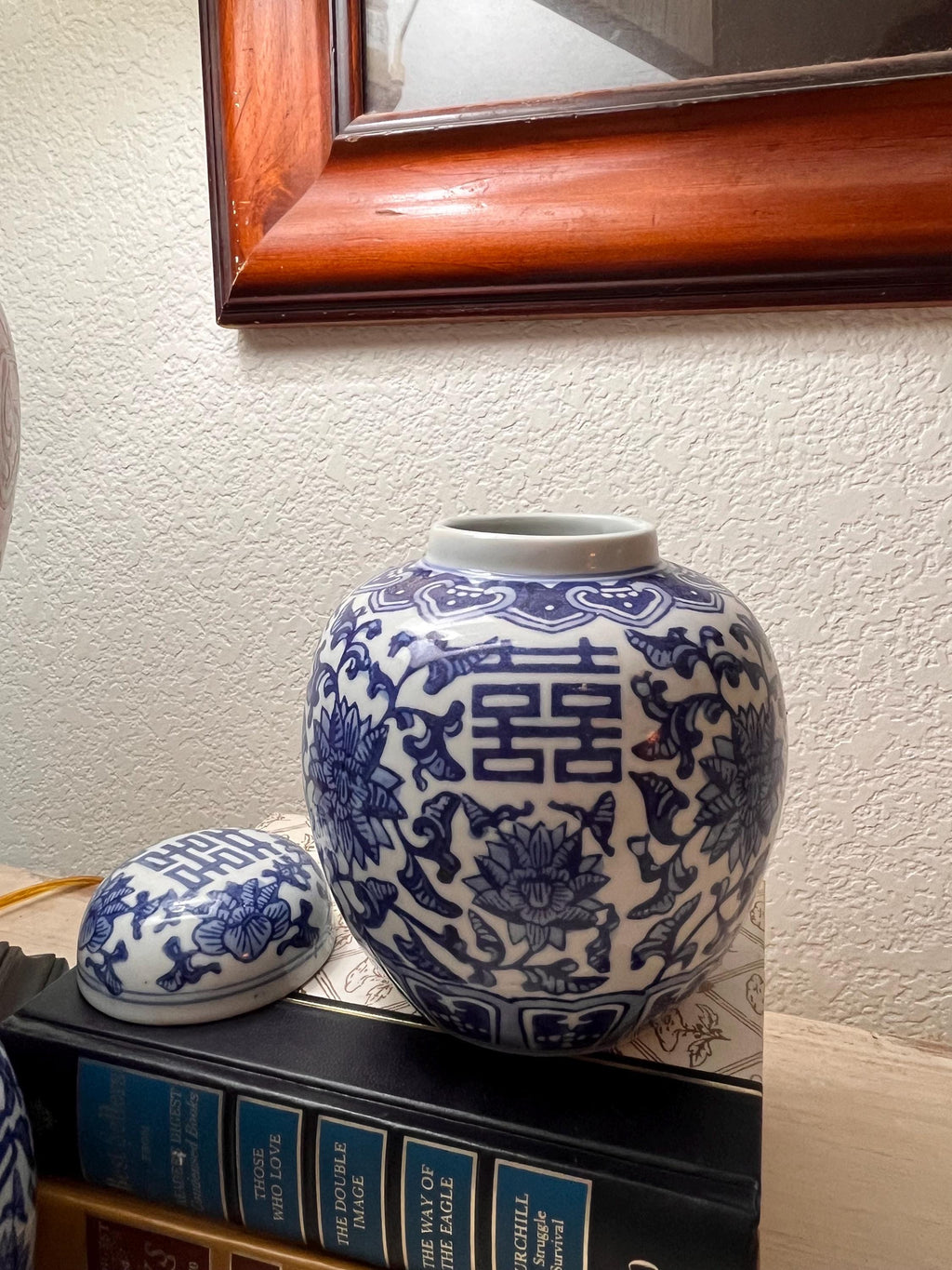 Blue White Porcelain Ginger Jars | Chinoiserie Floral Temple Lidded Pair
