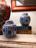 Blue White Porcelain Ginger Jars | Chinoiserie Floral Temple Lidded Pair