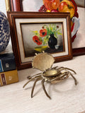 Vintage Solid Brass Crab Trinket Box | Hinged Coastal Jewelry Holder, Ashtray