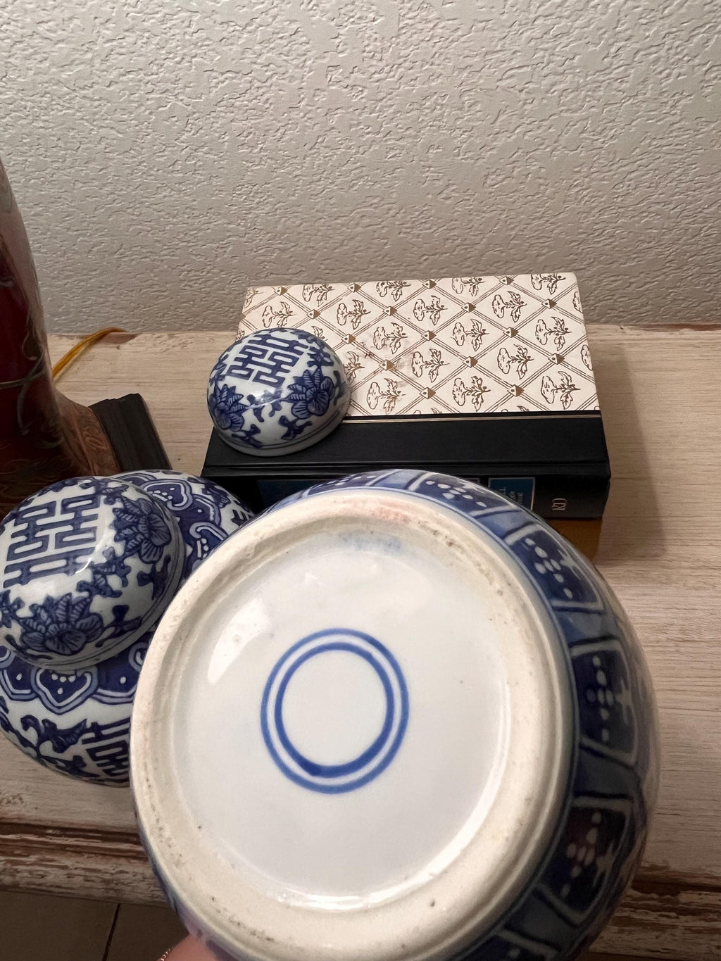 Blue White Porcelain Ginger Jars | Chinoiserie Floral Temple Lidded Pair