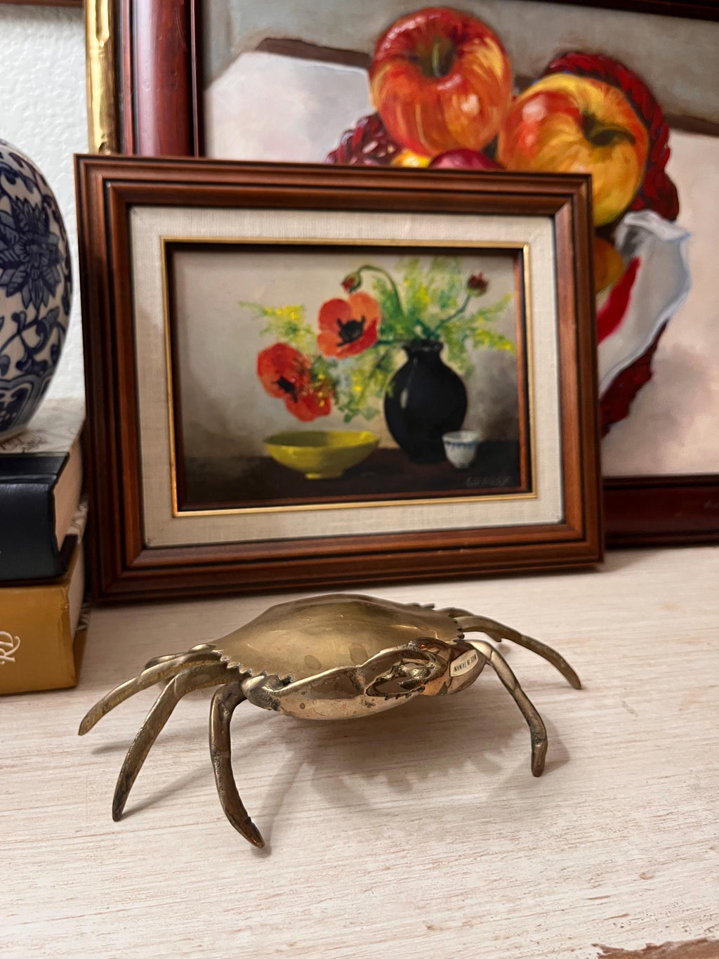 Vintage Solid Brass Crab Trinket Box | Hinged Coastal Jewelry Holder, Ashtray