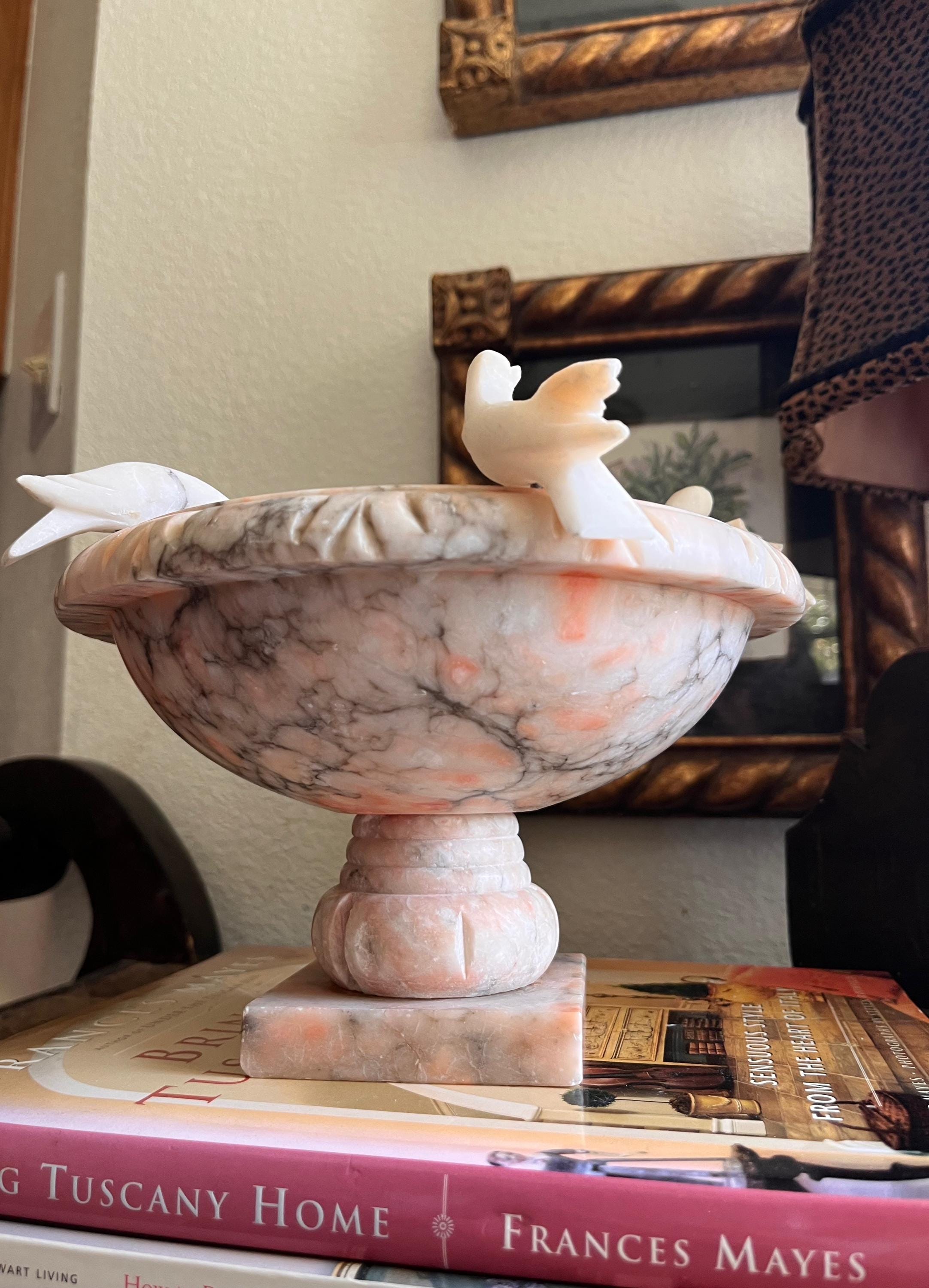Vintage Alabaster Bird Bath Centerpiece | Removable Alabaster Birds | Italian Style Decor